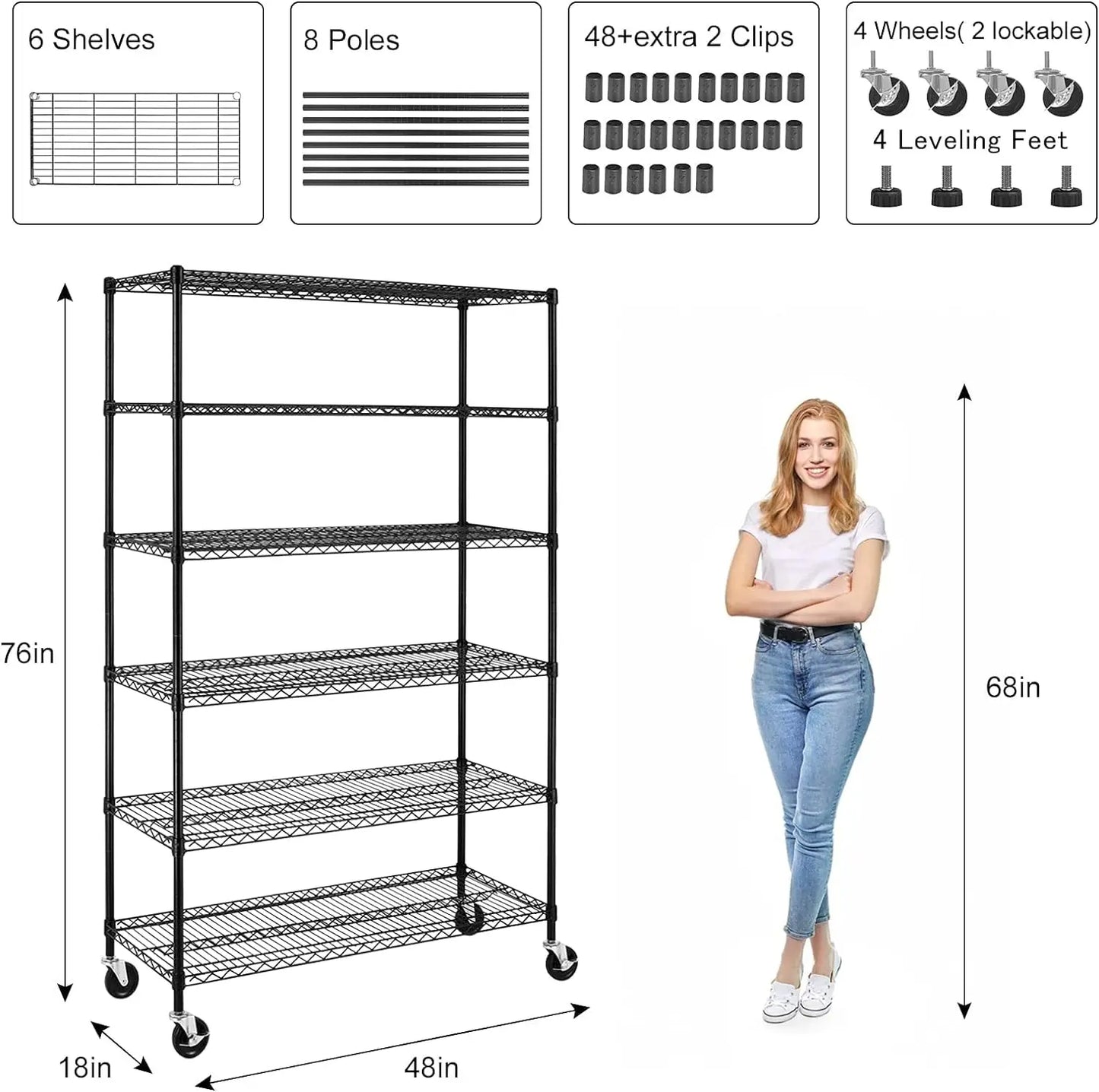 Commercial Heavy Duty Storage Shelving Unit, 6000Lbs Capacity