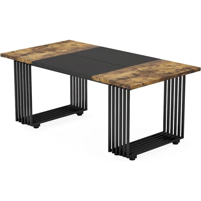 6-8 Person Industrial Dining Table, Wood and Metal