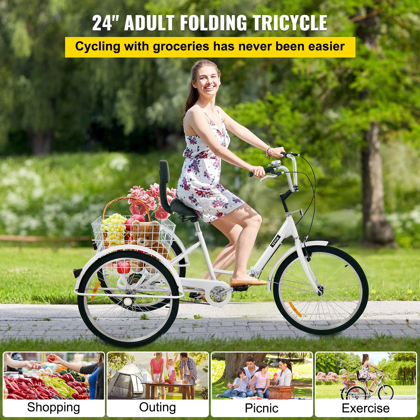 VEVOR 24 inch Folding Adult Tricycle