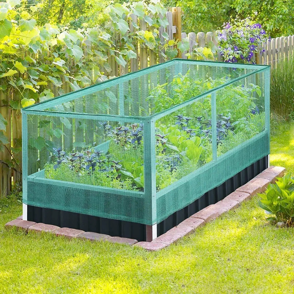 Raised Garden Bed w/Bird Protection Netting, Galvanized Steel Metal Planter Kit