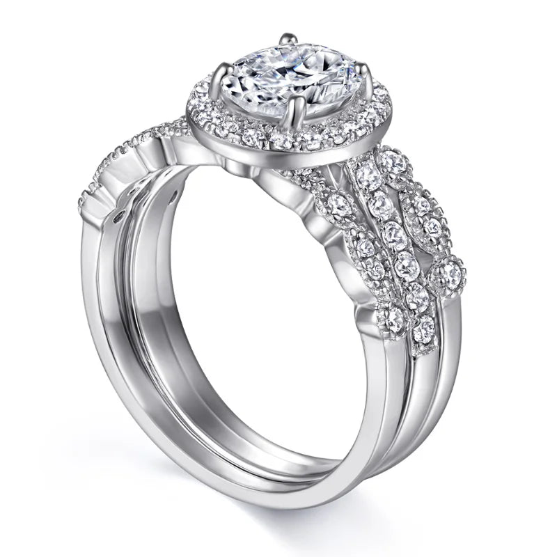 Oval 1.5 Carat Moissanite Engagement Ring Sets