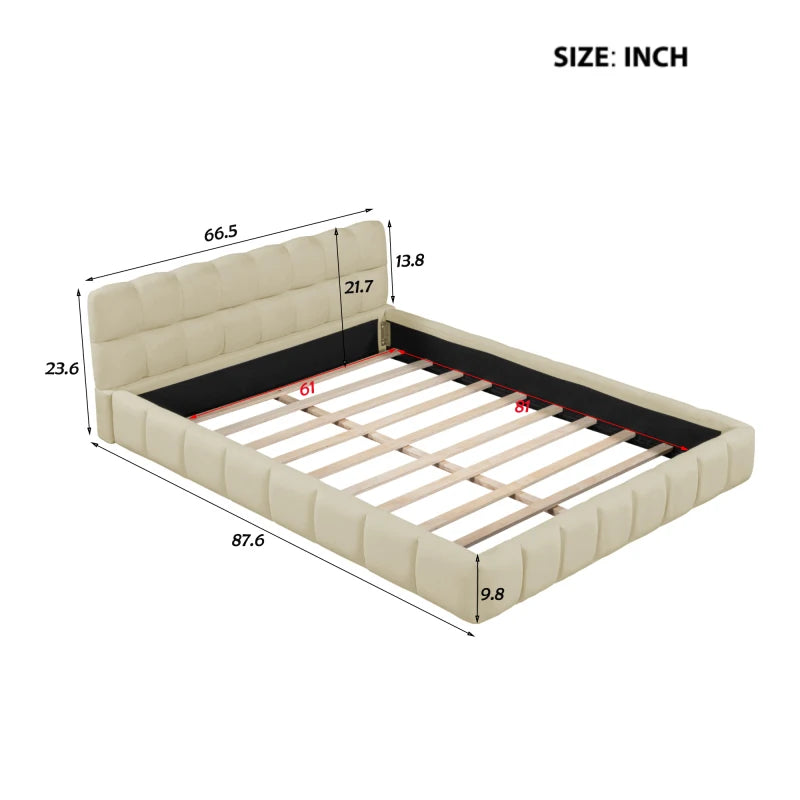 Queen size upholstered platform bed, solid wood frame