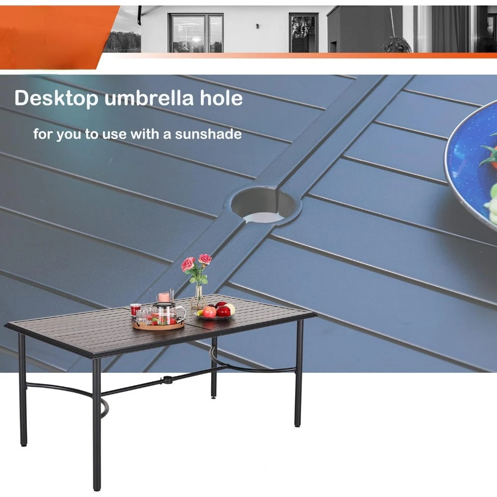 Rectangular Outdoor Garden, Backyard Lawn Furniture, Steel Frame w/1.57" Umbrella Hole