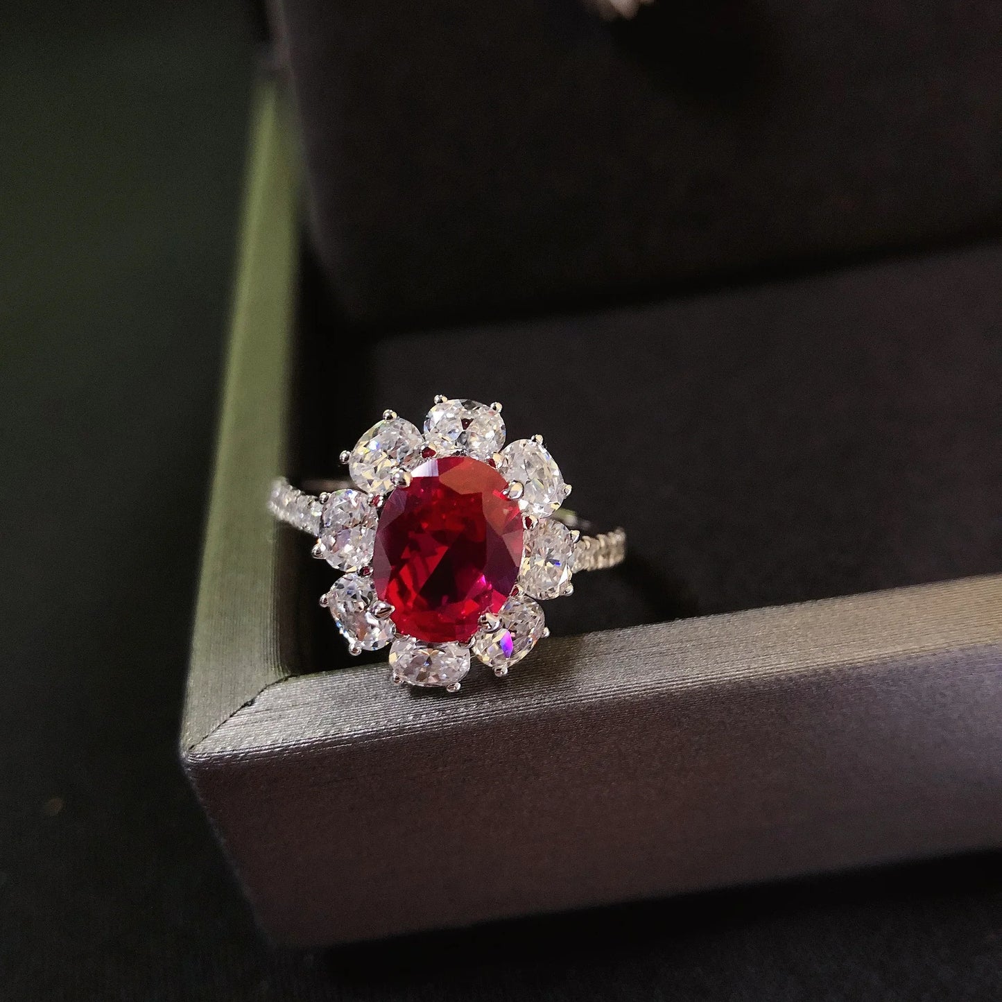 Solid Platinum PT950 2 Carat Ruby/Blue Diamond Ring 14K Gold