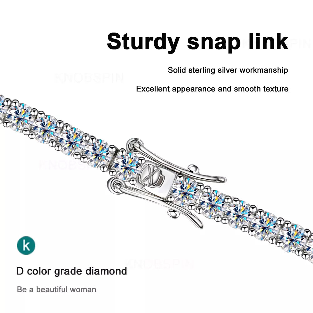 Knobspin 3mm 4mm Moissanite Bracelet Full Diamond GRA 925 Silver Plated 18k