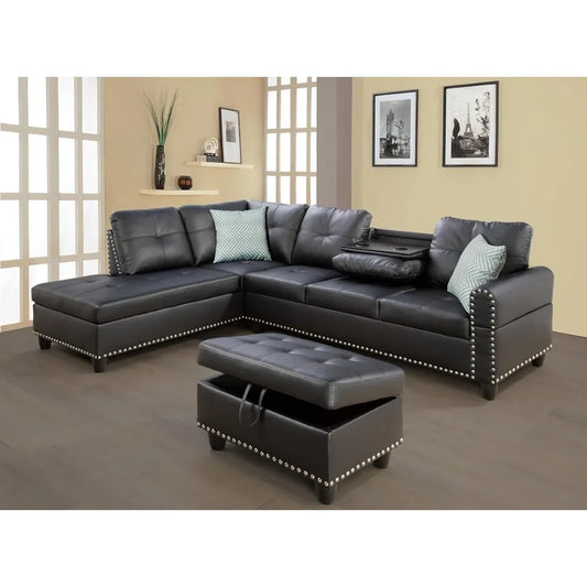 L-shaped sofa seats-6, faux leather upholstered sectional sofa