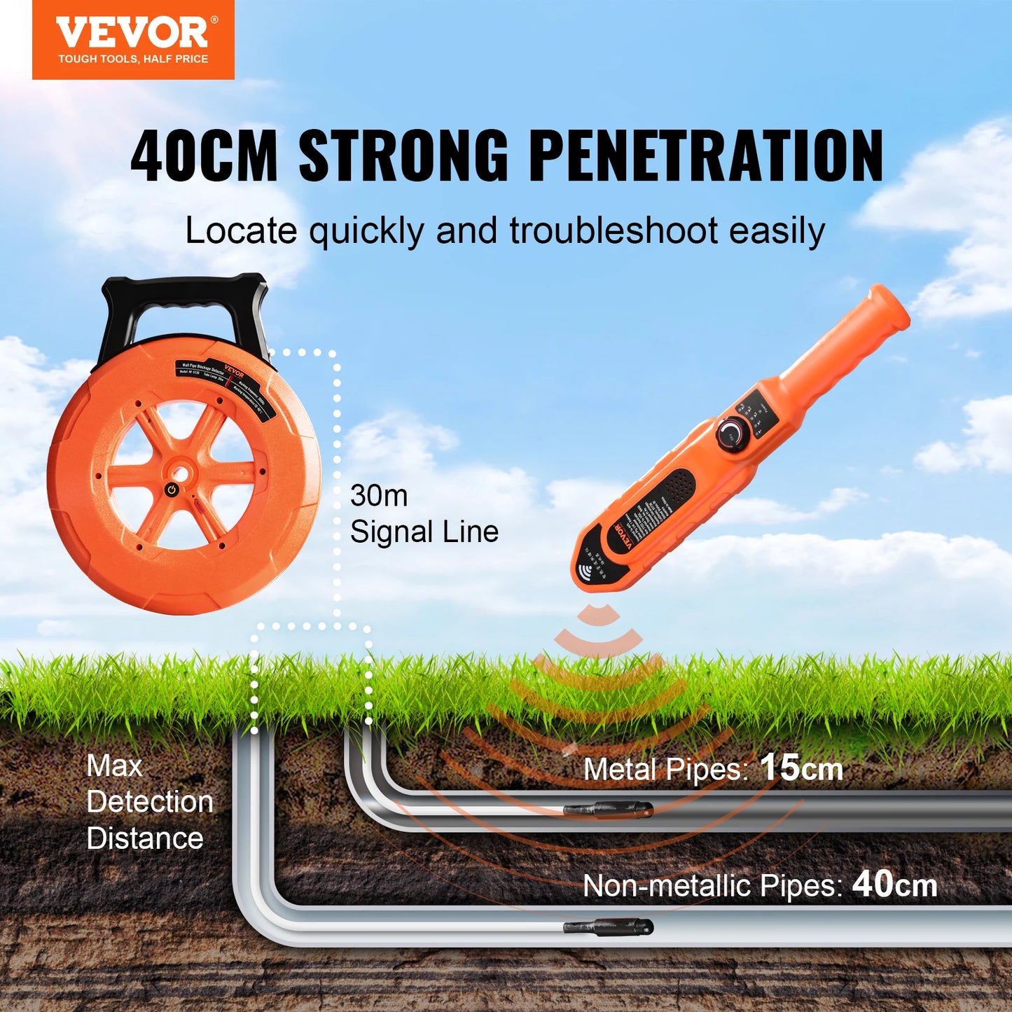 VEVOR Pipe Locators 30m Underground P67 Waterproof