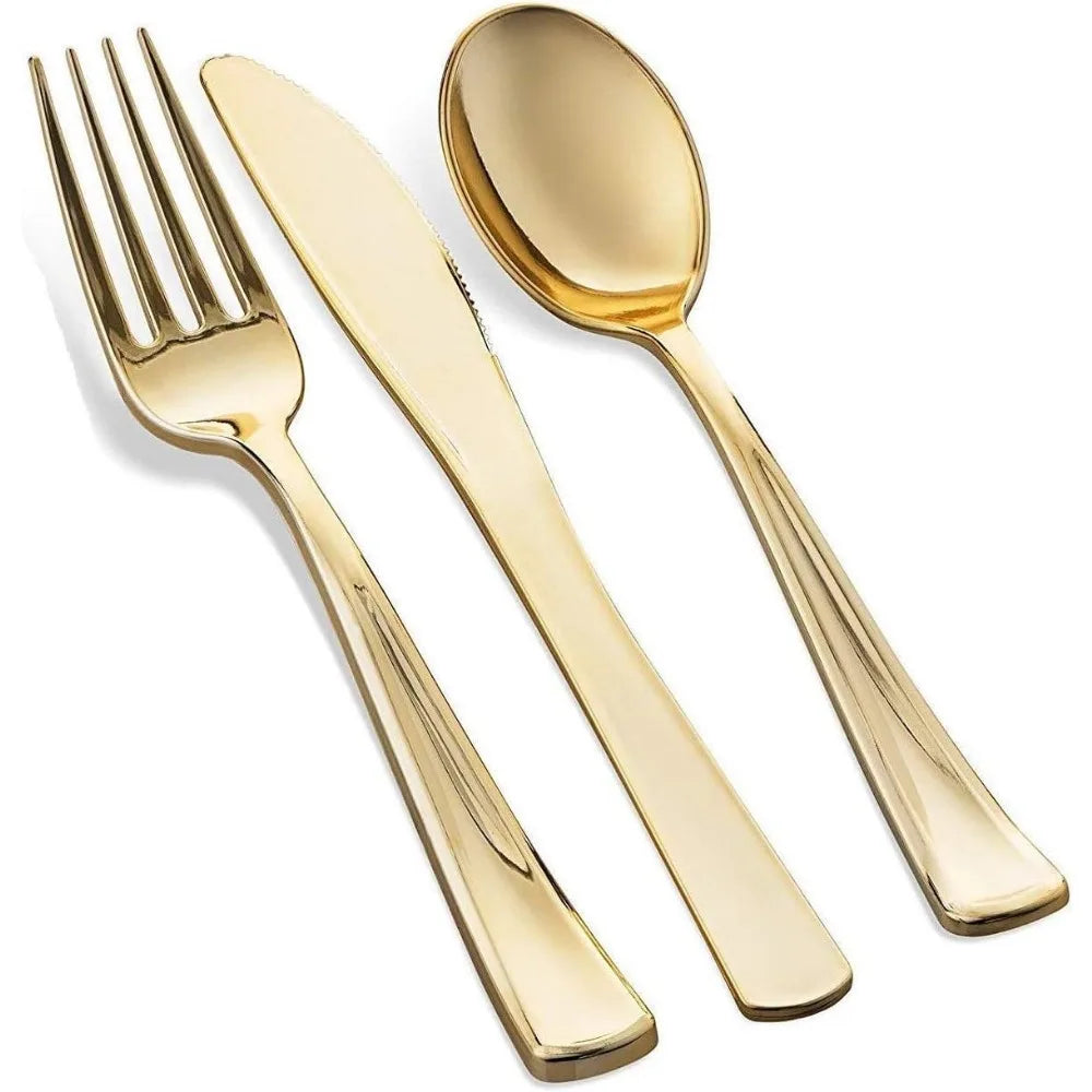 600 Piece Gold Plastic Dinnerware Set, For 100 Guests