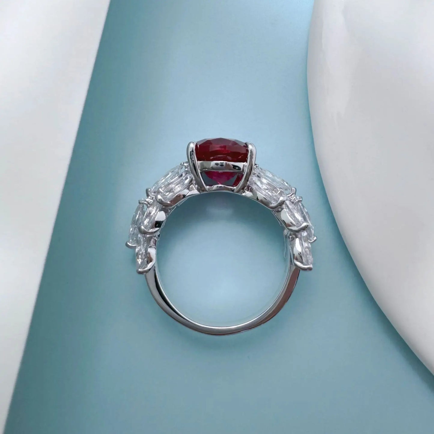 Solid 14K White Gold AU585 Platinum PT950 Skeleton Diamond Ring 3 Carat Ruby Diamond Ring