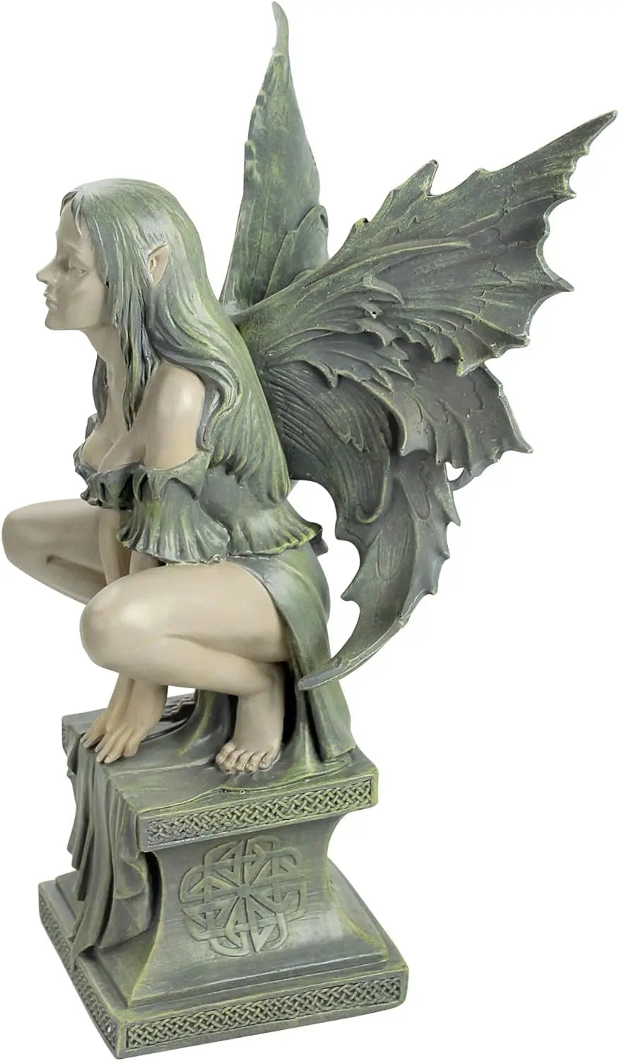 Celtic Fairy's Perilous Perch Outdoor Garden Statue, Large 19", 2-Tone Stone