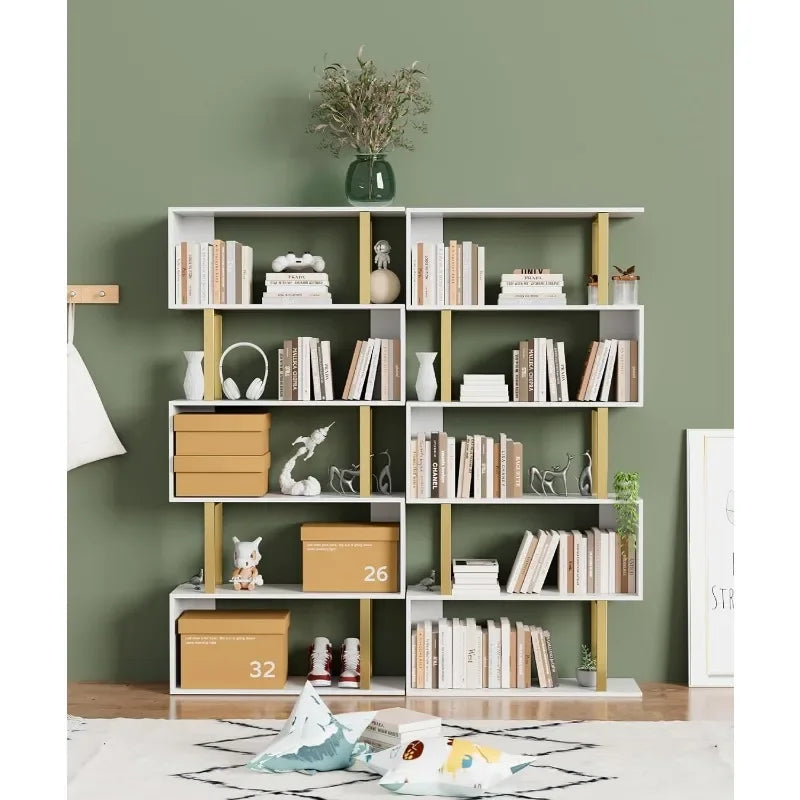 Gadroad Geometric S Shaped Bookshelf, Modern Freestanding