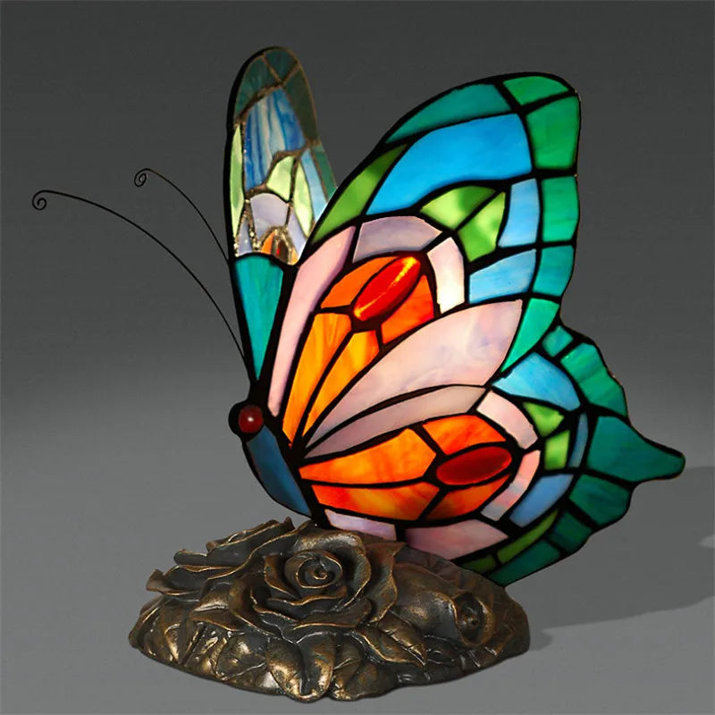 Retro Tiffany Table Lamp Stained Glass Butterfly