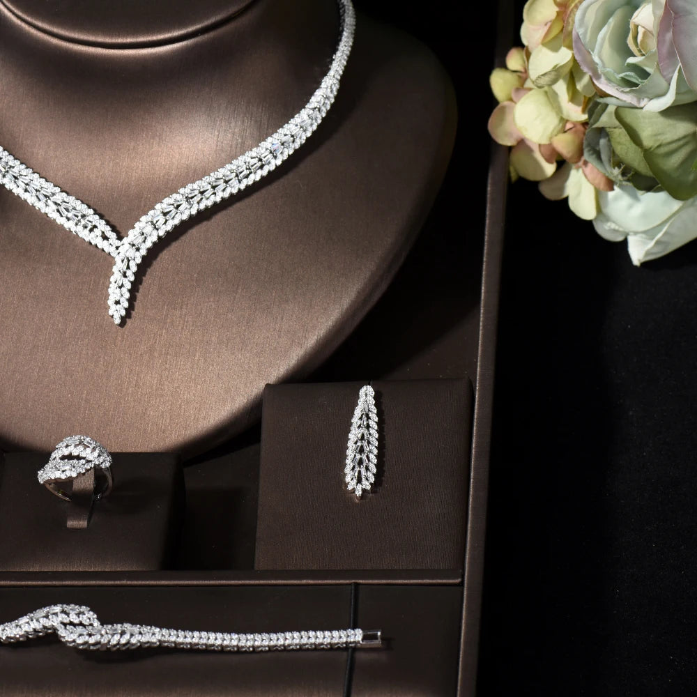 Classic rectangular cubic zirconia necklace and earring set