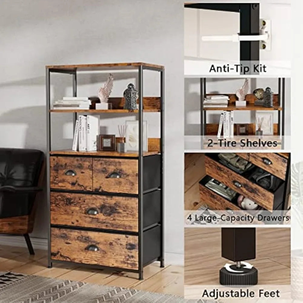 3/4 Drawer Dresser Organizer with 2/3-Tiers Sturdy Metal Frame Chest of Drawers,