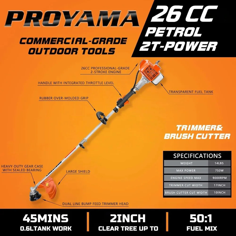 PROYAMA 2-Cycle 26cc Gas Powered String Weed Edger, 3 in 1 Brush Cutter