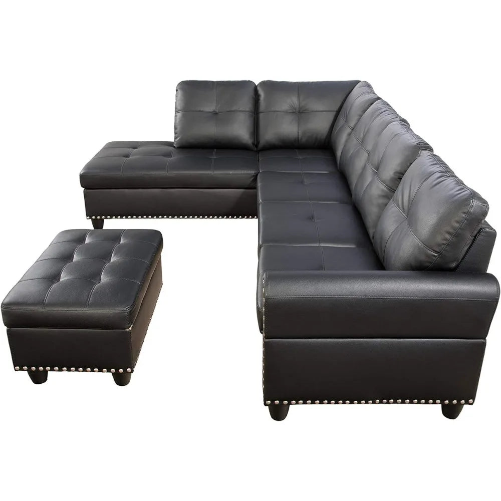 L-shaped sofa seats-6, faux leather upholstered sectional sofa