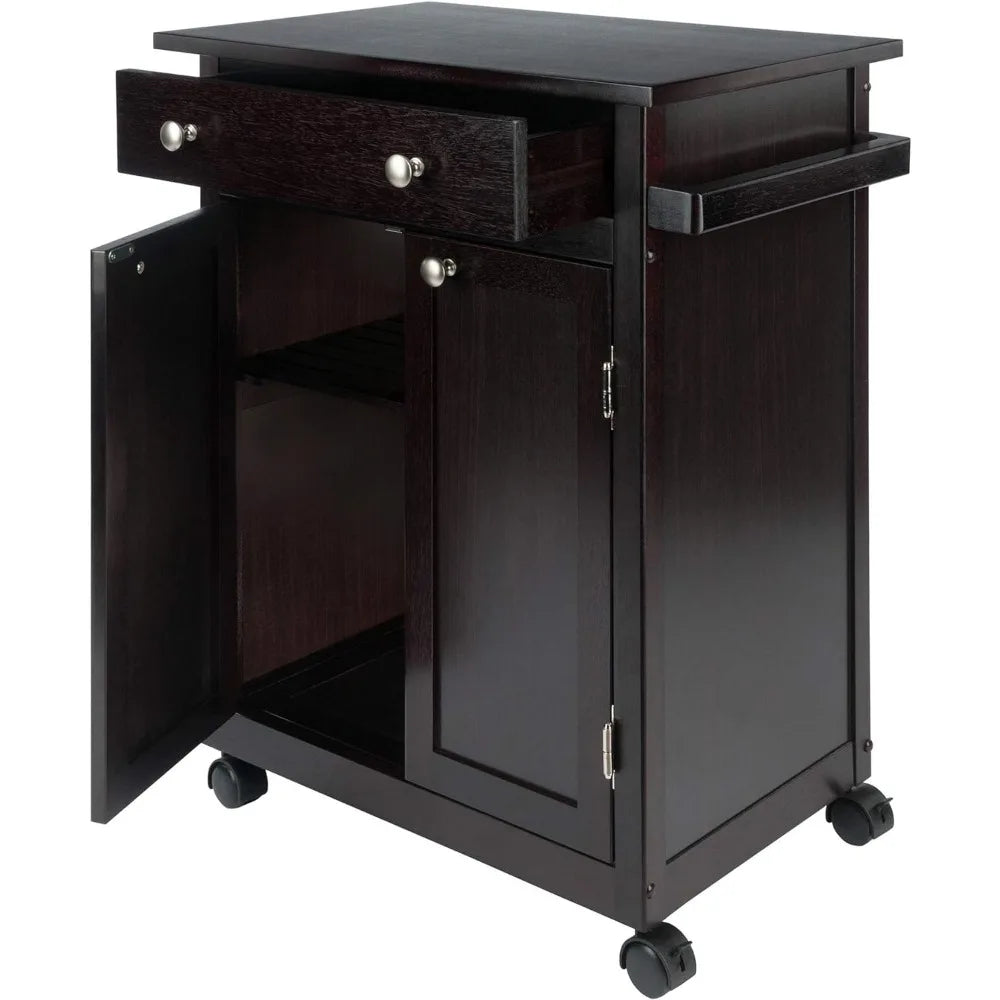 Kitchen Cart Equipped w/towel rack, drawer, shelves, & four casters wheels