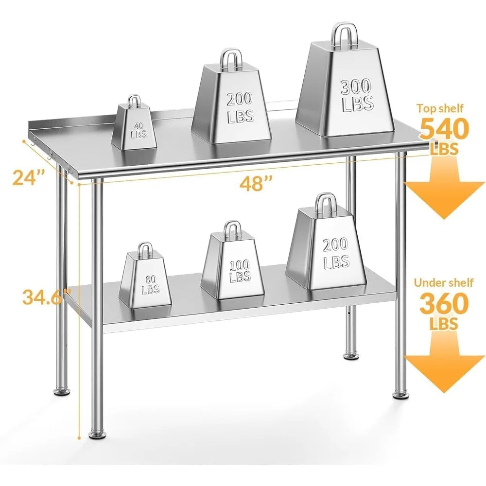 High Load Bearing w/Undershelf & Backsplash, 24 * 48 Inch - Workshops, Kitchens