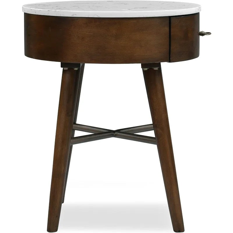 Poly & Bark Andover Marble Top Wooden Side Table, Walnut