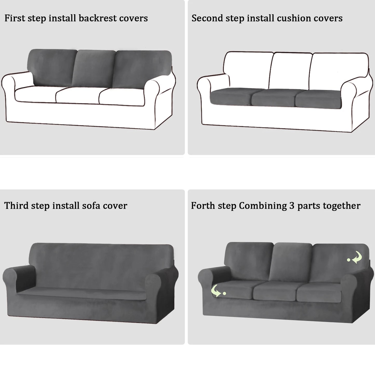 1/2/3 Seater Sofa Cover with Separate Cushions and Backrests Covers