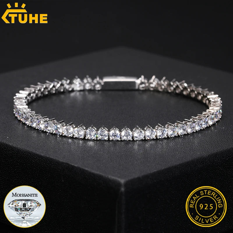 3mm vvs1 3 claws Moissanite Tennis Bracelet 925 Silver