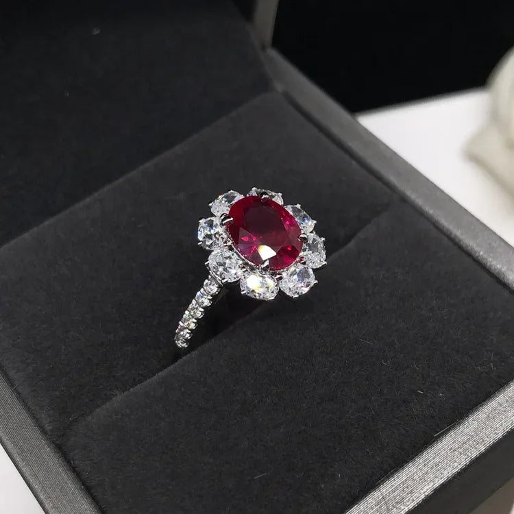 Solid Platinum PT950 2 Carat Ruby/Blue Diamond Ring 14K Gold