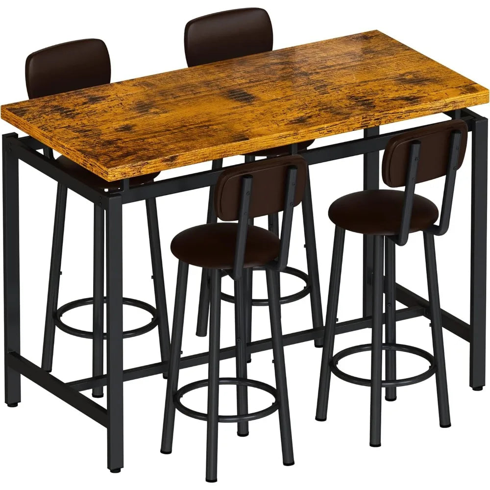 Industrial Counter Heigh Table and 4 Chairs Set