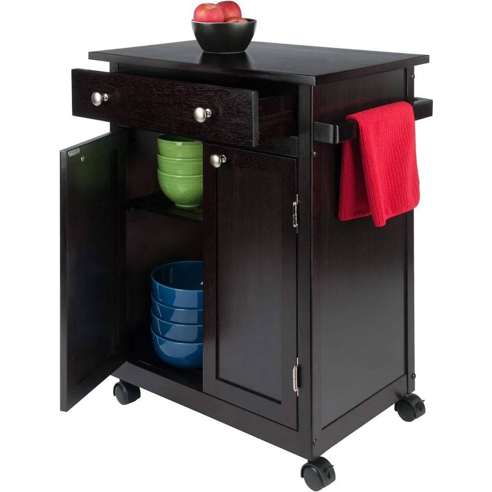 Kitchen Cart Equipped w/towel rack, drawer, shelves, & four casters wheels