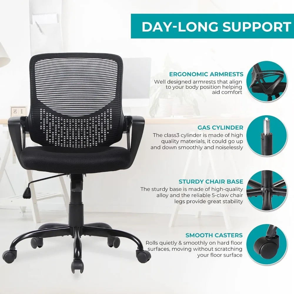 Ergonomic Home/Office Desk Chair Mid Back, Rolling, Swivel, Lumbar Support