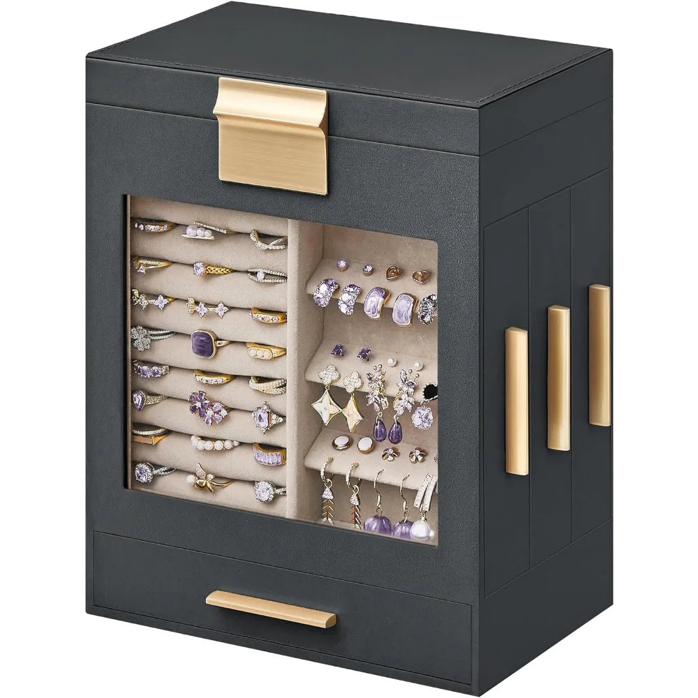 SONGMICS 5-Layer Jewelry Organizer w/3 Side Drawers, w/Glass Window