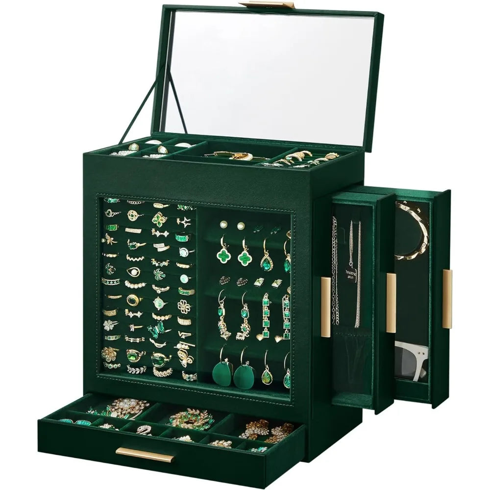 SONGMICS 5-Layer Jewelry Organizer w/3 Side Drawers, w/Glass Window