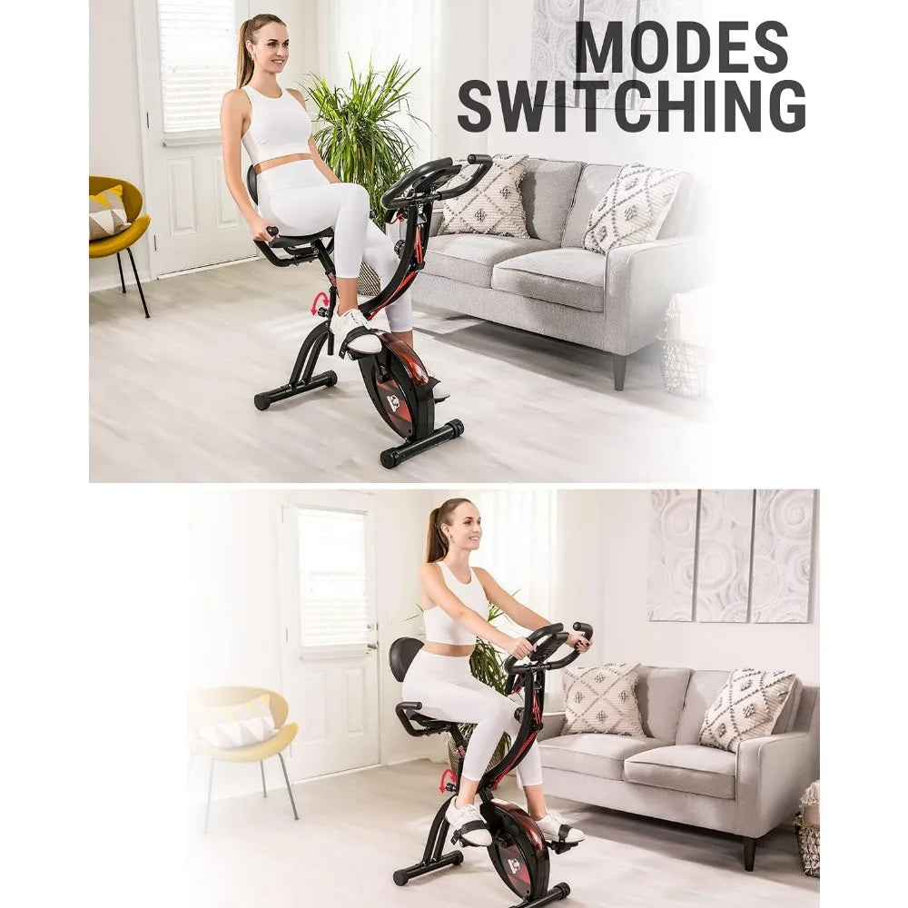 Foldable Stationary Bike, 3 in 1 Mode, 8-Level Resistance and Arm Resistance Band