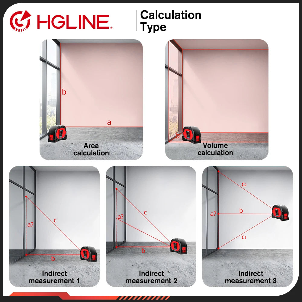 HGLINE 4 In1 60M Laser, 5M Tape Measure with LCD Display, Electronic Ruler Laser Rangefinder