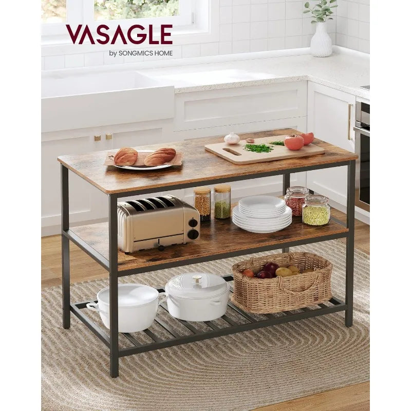 VASAGLE Kitchen Island with 3 Shelves, 47.2"