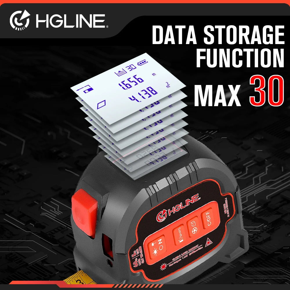 HGLINE 4 In1 60M Laser, 5M Tape Measure with LCD Display, Electronic Ruler Laser Rangefinder