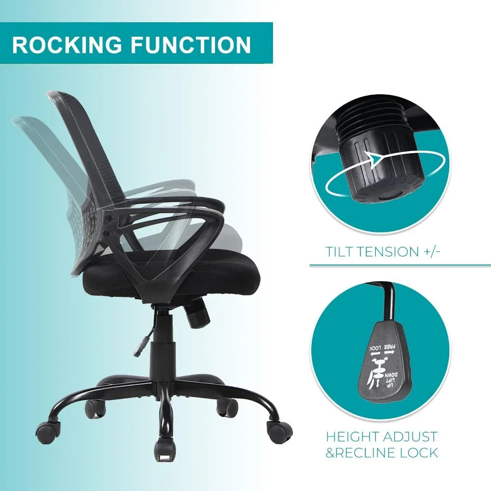 Ergonomic Home/Office Desk Chair Mid Back, Rolling, Swivel, Lumbar Support