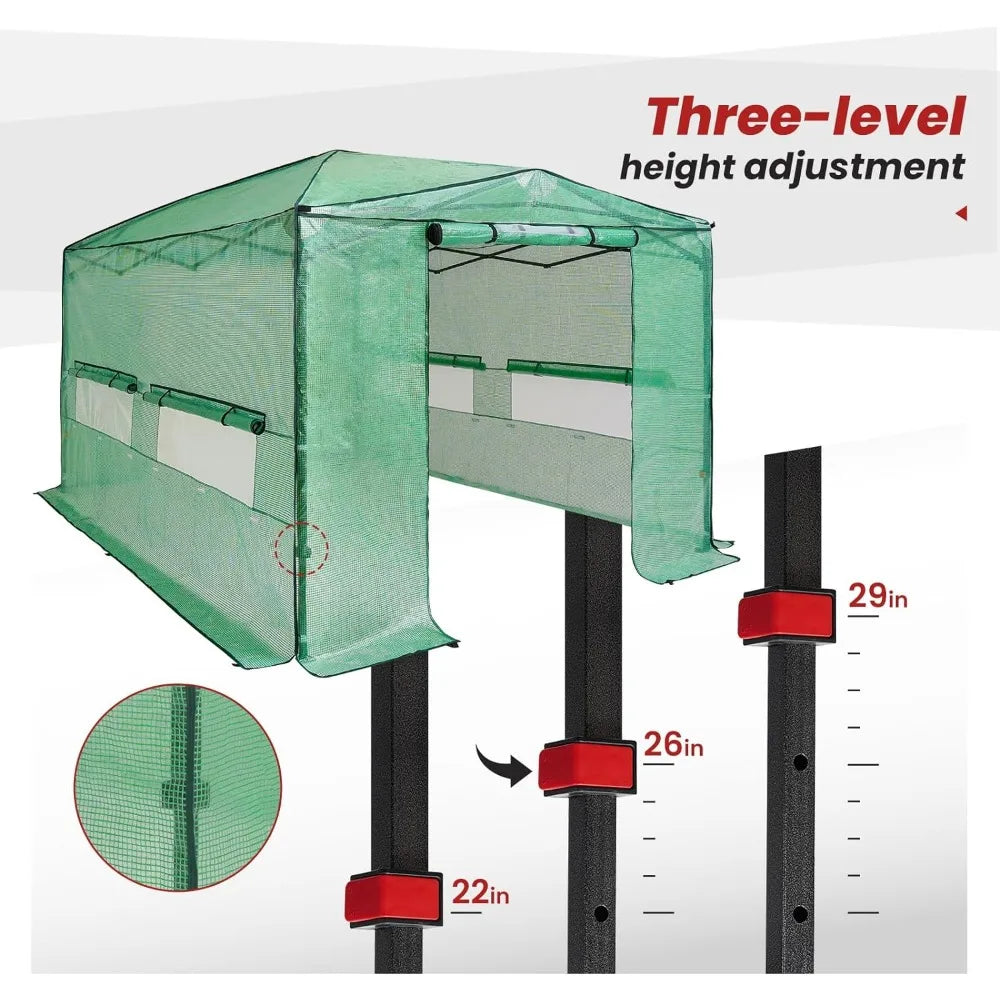 8'x12' Portable Greenhouse, Pop-up, 2 Roll-Up Zipper Doors & 4 Side Windows