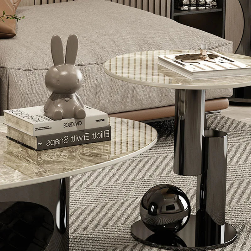 Modern Marble Effect Coffee Tables, Metal Nordic Oval Side Table