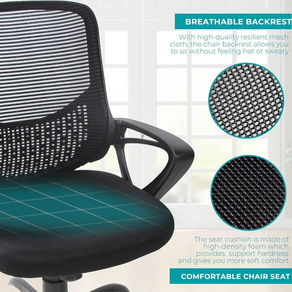 Ergonomic Home/Office Desk Chair Mid Back, Rolling, Swivel, Lumbar Support