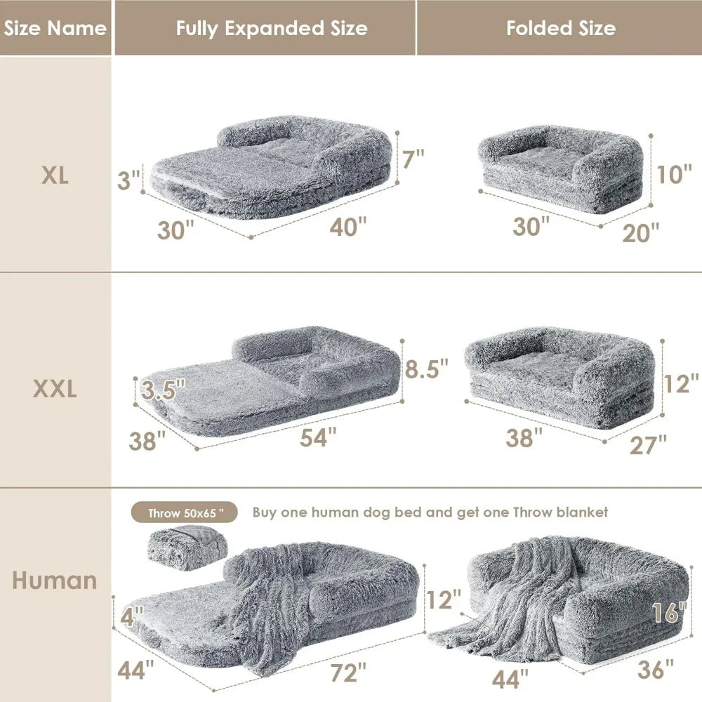 Waterproof Faux Fur Human Dog Bed Memory Foam