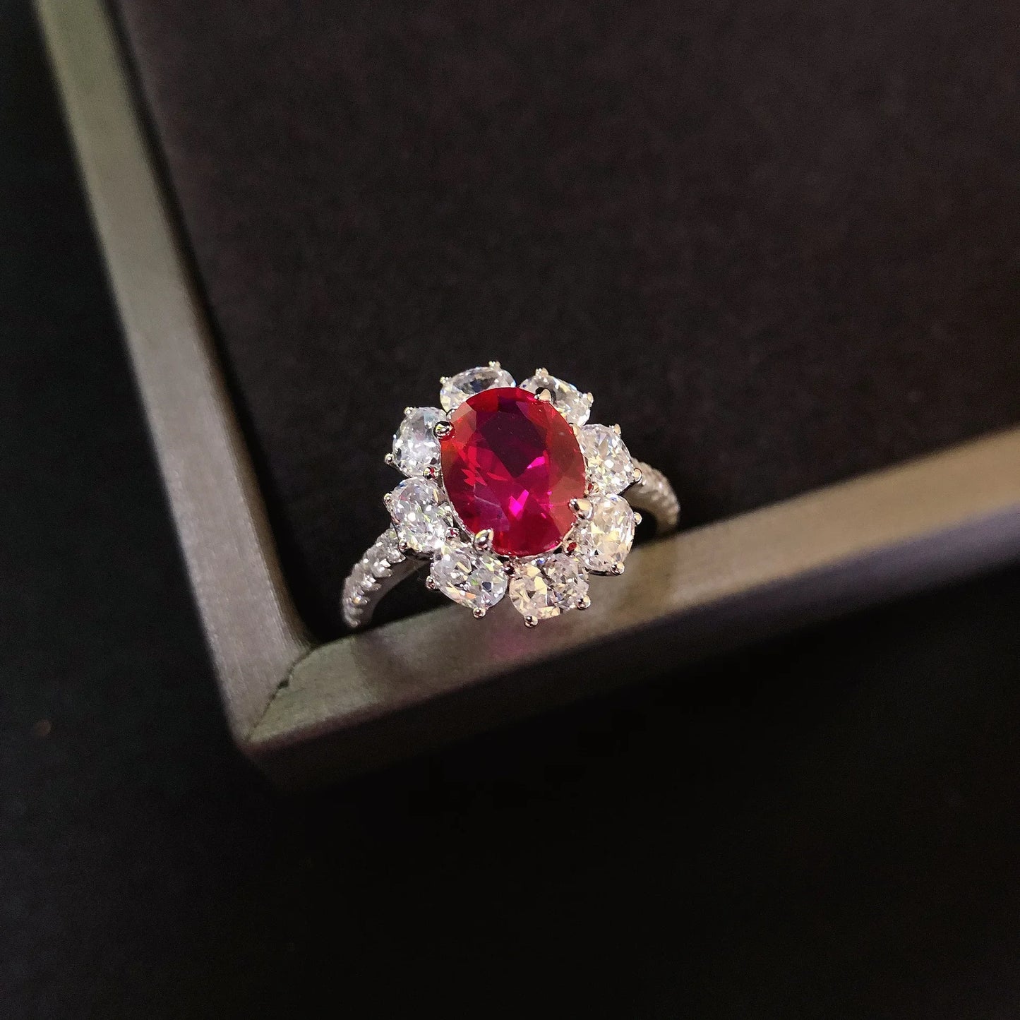 Solid Platinum PT950 2 Carat Ruby/Blue Diamond Ring 14K Gold