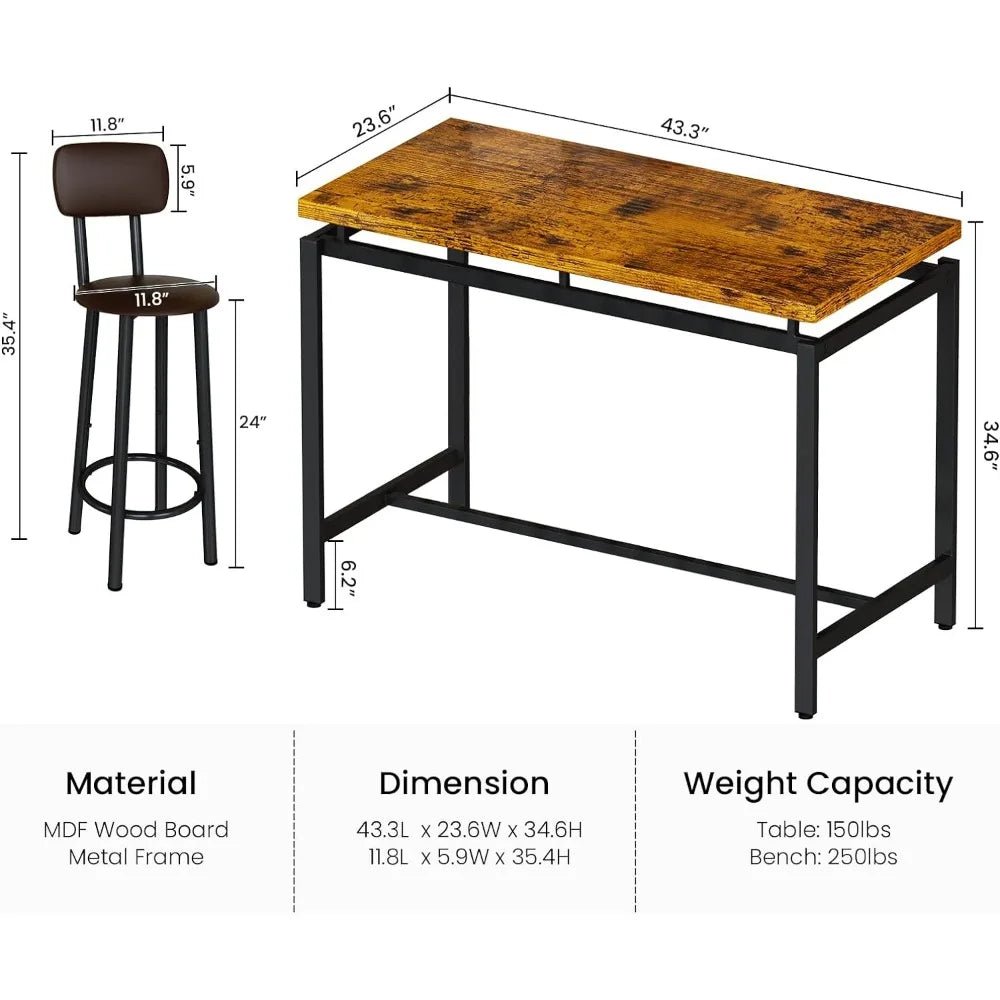 Industrial Counter Heigh Table and 4 Chairs Set