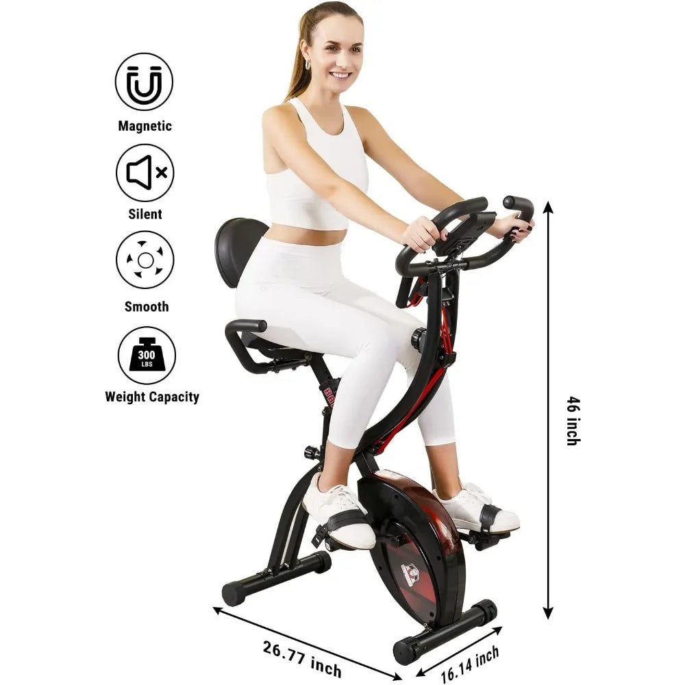 Foldable Stationary Bike, 3 in 1 Mode, 8-Level Resistance and Arm Resistance Band