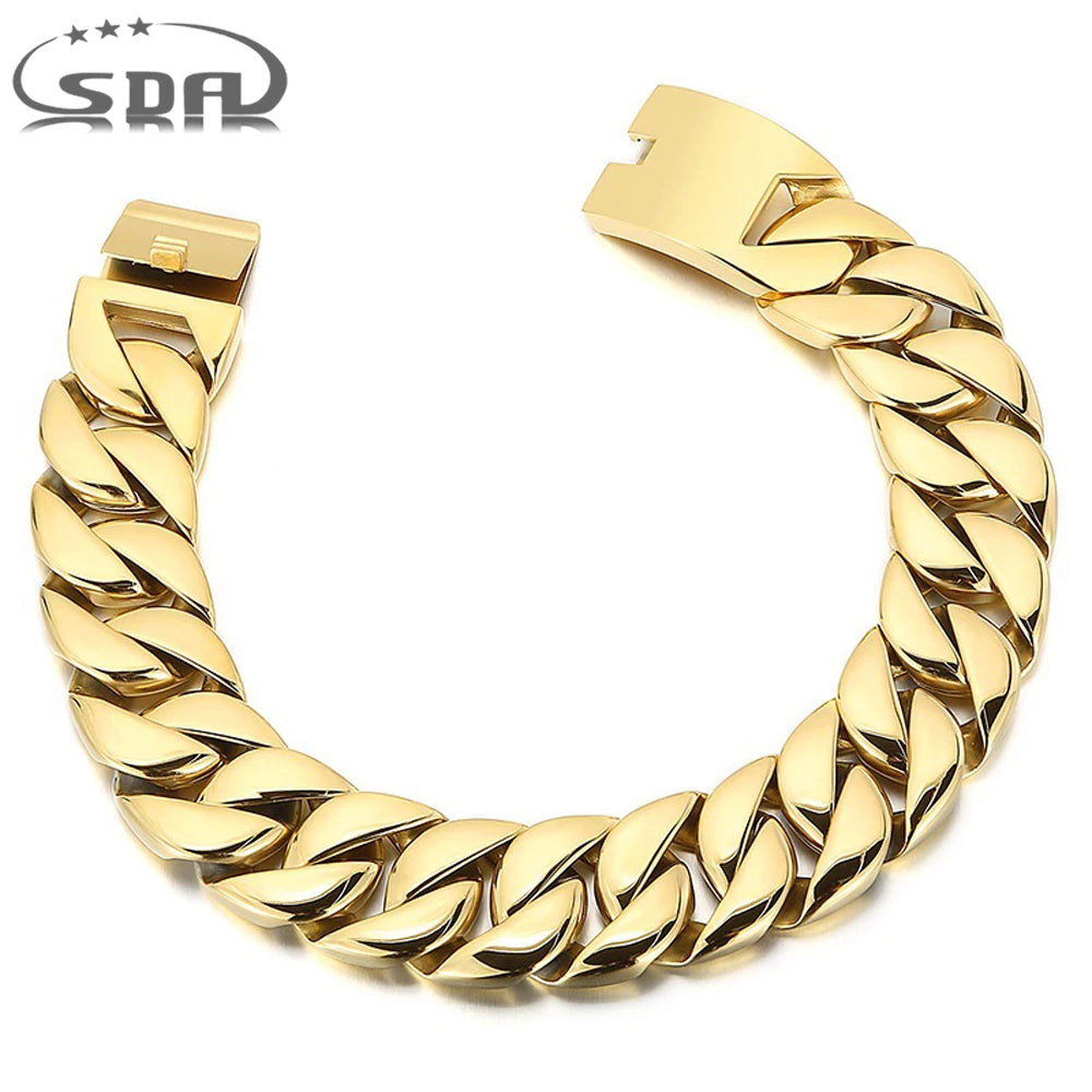 26/32mm Width Big Thick Cuban Link Chain Bracelets Necklaces Women/Men Silver/Gold