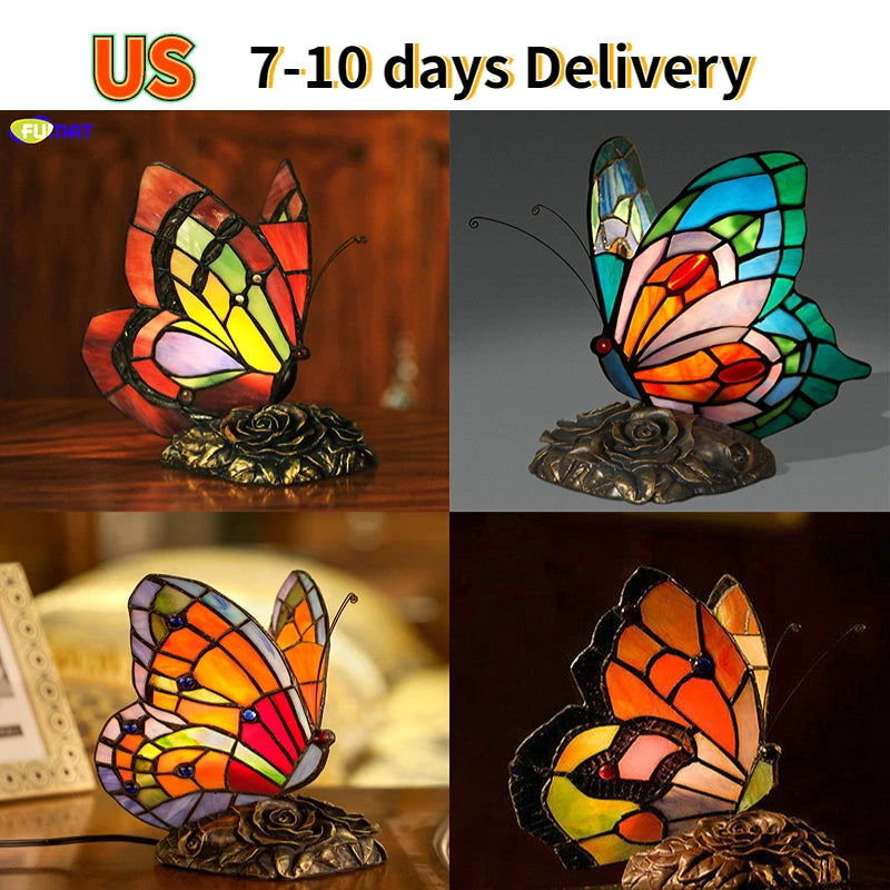 Retro Tiffany Table Lamp Stained Glass Butterfly