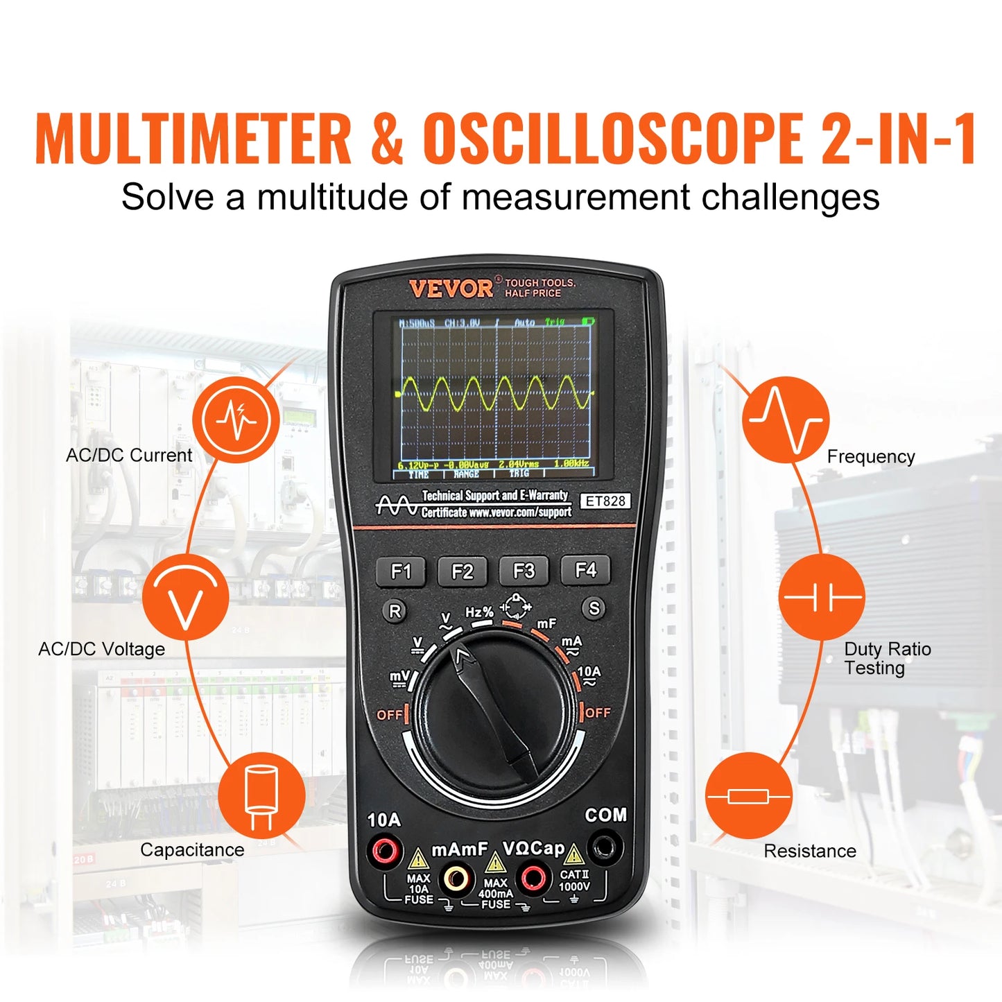 VEVOR 2-in-1 Handheld Digital Automotive Repair Circuit Testing 2.5MS/S 1MHZ