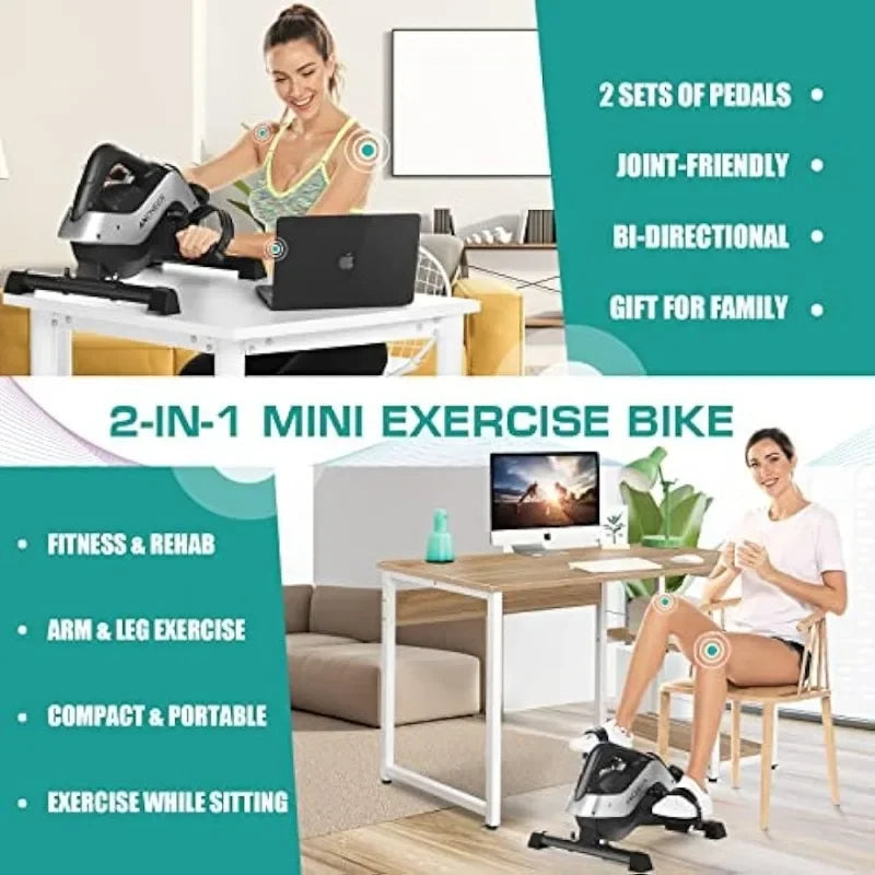 ANCHEER Under Desk Quiet Magnetic Mini Exercise Bike with App, Include 2 Resistance Bands