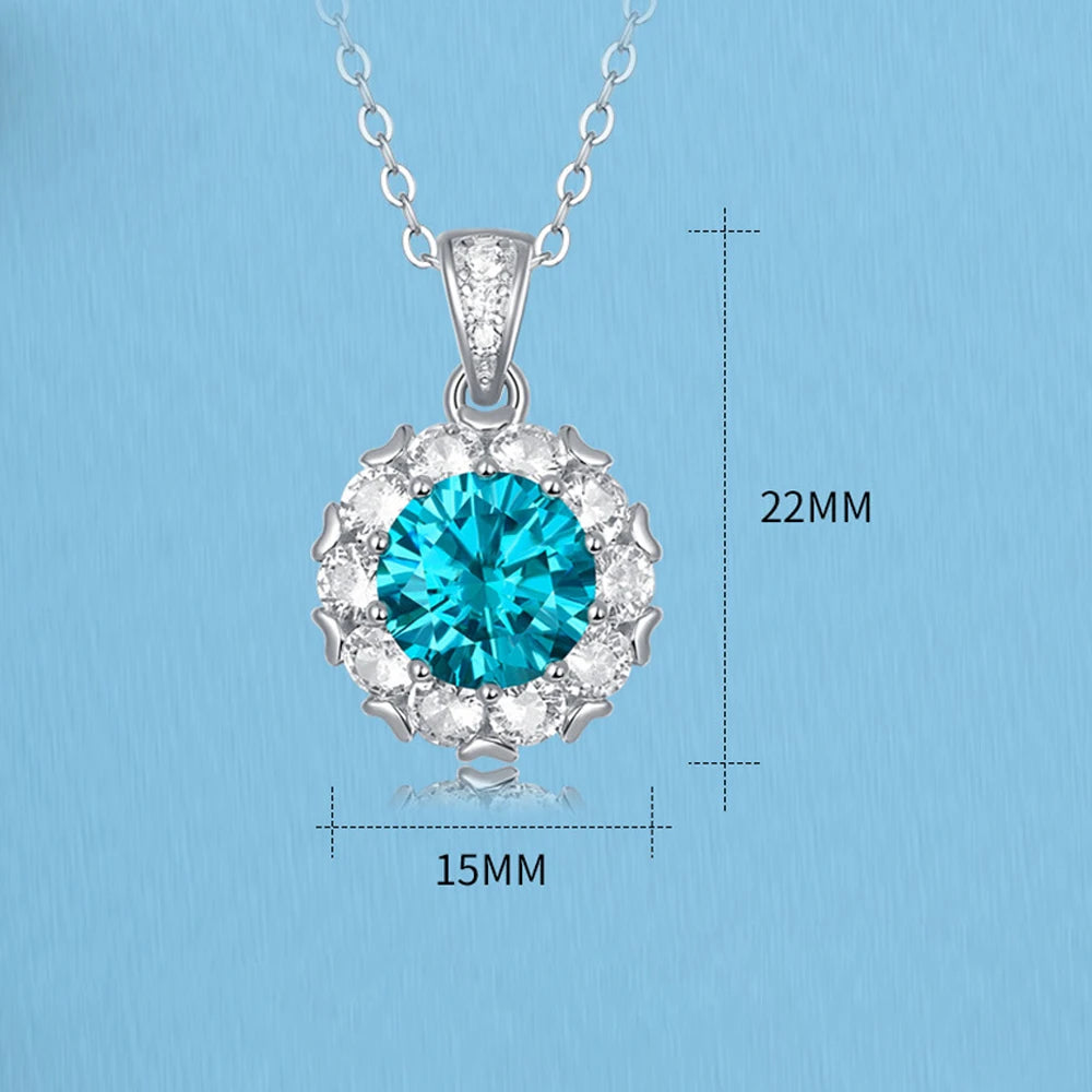 HOYON New s9252 Sterling Silver Necklace 3 Carat Blue Moissanite Diamond