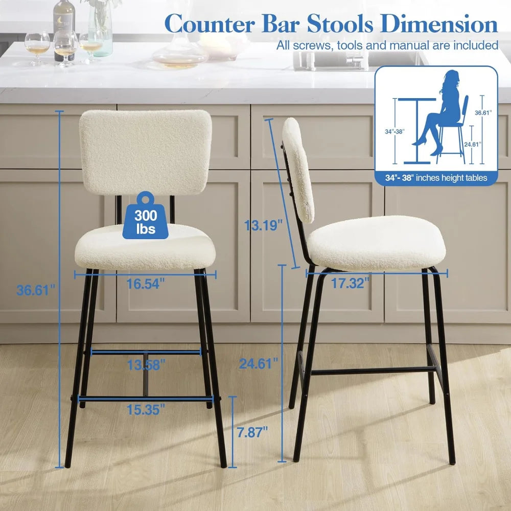 Set of 4 Counter Height Bar Stools : Upholstered Boucle Fabric