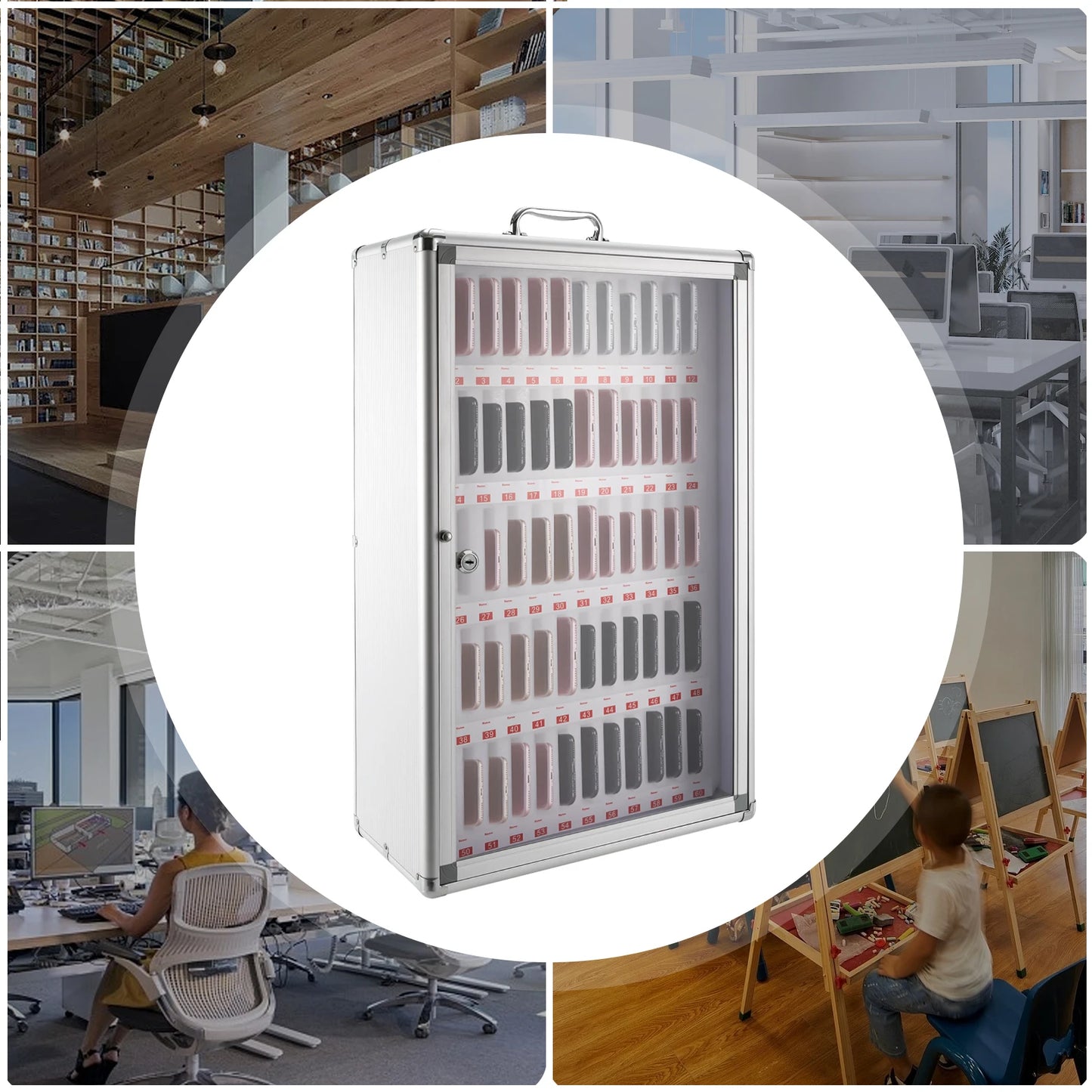 Aluminum Alloy Storage Cabinet for Cell Phones with Locked, (60 Slots)